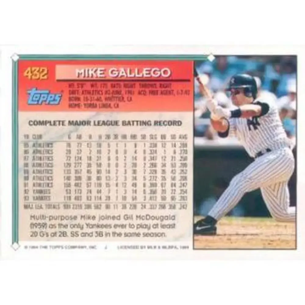 1994 Topps Mike Gallego # 432 New York Yankees